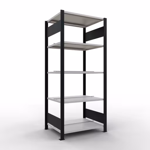 Grundregal, Büro-Fachbodenregal Stecksystem MULTIplus150, 1800 x 750 x 600 mm (HxBxT), 5 Fachböden, Längenriegel, mit Mittelanschlag, schwarz/lichtgrau aus der Kategorie Stecksystem mit der Artikelnummer 36036-S