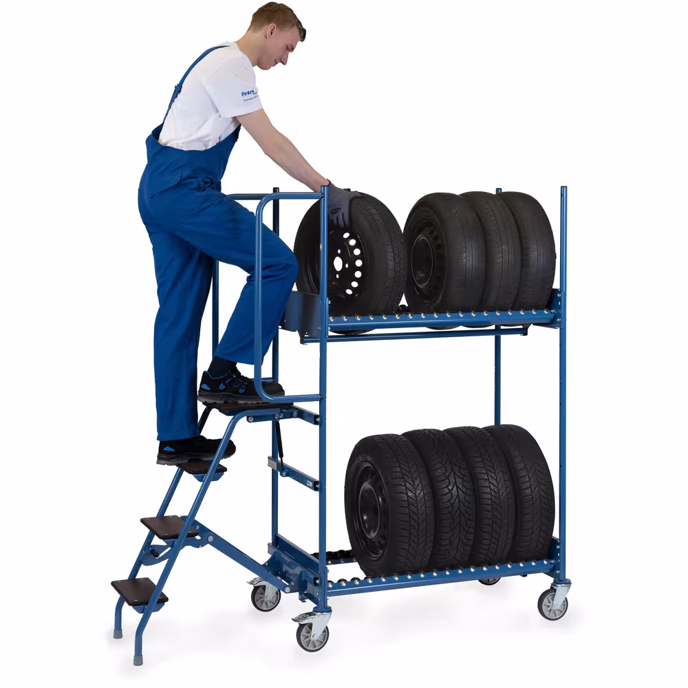Andere Ansicht des Artikels Reifen-Kommissionierwagen 4562 Reifenträger mit robusten Rollenbahnen mit Durchfallsicherung zum leichten Verschieben geladener Räder und Reifen Andere Ansicht des Artikels Reifen-Kommissionierwagen 4562 Reifenträger mit robusten Rollenbahnen mit Durchfallsicherung zum leichten Verschieben geladener Räder und Reifen aus der Kategorie Transportsysteme