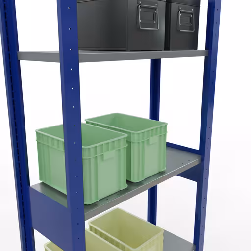 Zusatzbild des Artikels Grundregal, Fachbodenregal Stecksystem MULTIplus150, 2500 x 750 x 300 mm (HxBxT), 6 Fachböden, Längenriegel, RAL 5010 enzianblau/verzinkt/verzinkt Zusatzbild des Artikels Grundregal, Fachbodenregal Stecksystem MULTIplus150, 2500 x 750 x 300 mm (HxBxT), 6 Fachböden, Längenriegel, RAL 5010 enzianblau/verzinkt/verzinkt aus Grundregal