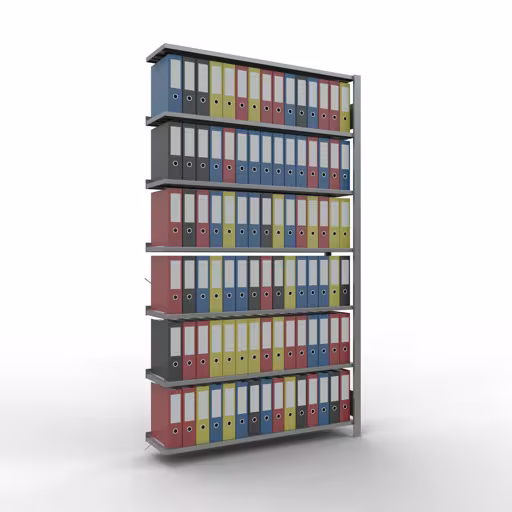 Anbauregal, Büro-Fachbodenregal Stecksystem MULTIplus85, 2300 x 1300 x 300 mm (HxBxT), 7 Fachböden, Kreuzstrebe, verzinkt, mit Anschlagleiste von der Marke Schulte Lagertechnik aus der Produktreihe Büroregale