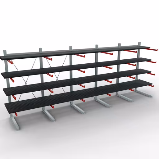 Abbildung Nr 12 des Artikels K 6000 Komplettregal, einseitig, 3000 x 7500 x 1250 mm, RAL 7001 / RAL 3000, 5 Lagerebenen aus der Produktgruppe Kragarmregale von der Marke Schulte Lagertechnik