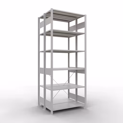 Grundregal, Doppelregal, Fachbodenregal Stecksystem MULTIplus150, 2500 x 1000 x (2x400) mm (HxBxT), 2x6 Fachböden, Kreuzstrebe, RAL 7035 lichtgrau von der Marke Schulte Lagertechnik Grundregal, Doppelregal, Fachbodenregal Stecksystem MULTIplus150, 2500 x 1000 x (2x400) mm (HxBxT), 2x6 Fachböden, Kreuzstrebe, RAL 7035 lichtgrau aus der Kategorie Doppelregale mit der Artikelnummer 32741