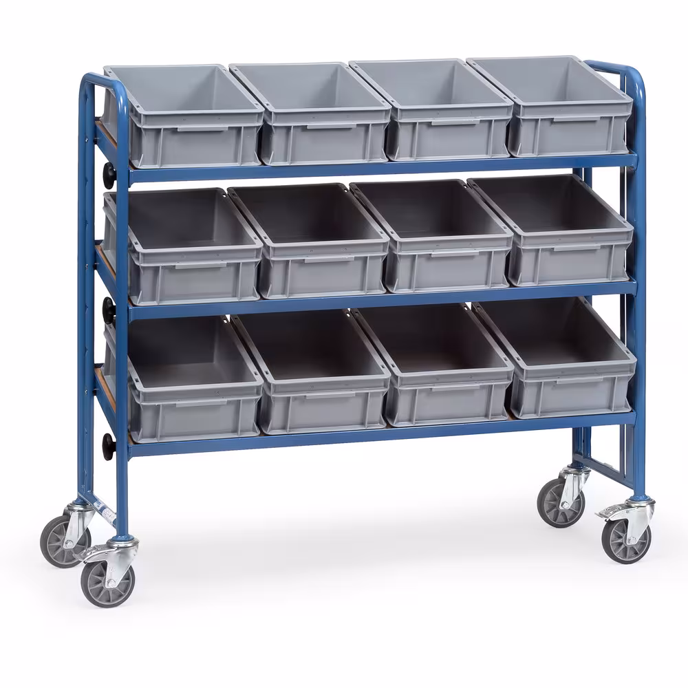 Montagewagen 2884 - mit 12 Kästen aus Stahlrohr- und Profilstahlgeschweißt, pulverbeschichtet blau RAL 5007, 3 variabel einschraubbare Etagen von der Marke Fetra Montagewagen 2884 - mit 12 Kästen aus Stahlrohr- und Profilstahlgeschweißt, pulverbeschichtet blau RAL 5007, 3 variabel einschraubbare Etagen aus der Kategorie Wagen mit der Artikelnummer 2884