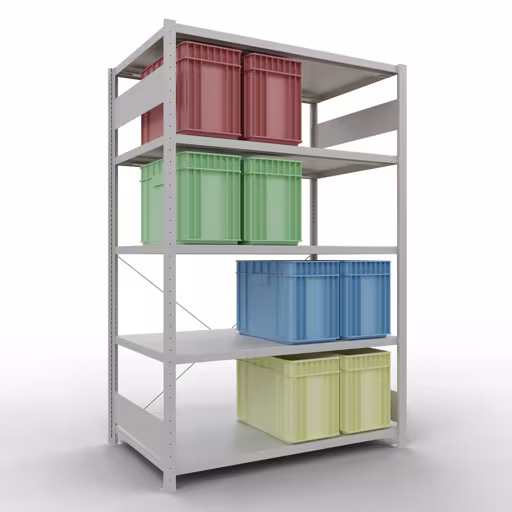 Produktbild Nr 12 des Artikels Stecksystem Grundregal 2000x1300x800 mm, Typ 250 kg, lichtgrau Abbildung Nr 12 des Artikels Stecksystem Grundregal 2000x1300x800 mm, Typ 250 kg, lichtgrau aus der Produktgruppe Stecksystem von der Marke Schulte Lagertechnik