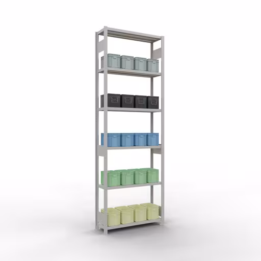 Grundregal, Fachbodenregal Stecksystem MULTIplus250, 3000 x 1000 x 300 mm (HxBxT), 7 Fachböden, Längenriegel, RAL 7035 lichtgrau von der Marke Schulte Lagertechnik aus der Produktreihe Stecksystem