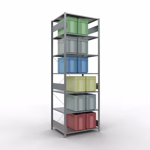 Produktbild Nr 13 des Artikels Grundregal, Fachbodenregal Stecksystem MULTIplus150, 3000 x 1000 x 800 mm (HxBxT), 7 Fachböden, Kreuzstrebe, verzinkt Abbildung Nr 13 des Artikels Grundregal, Fachbodenregal Stecksystem MULTIplus150, 3000 x 1000 x 800 mm (HxBxT), 7 Fachböden, Kreuzstrebe, verzinkt aus der Produktgruppe Stecksystem von der Marke Schulte Lagertechnik