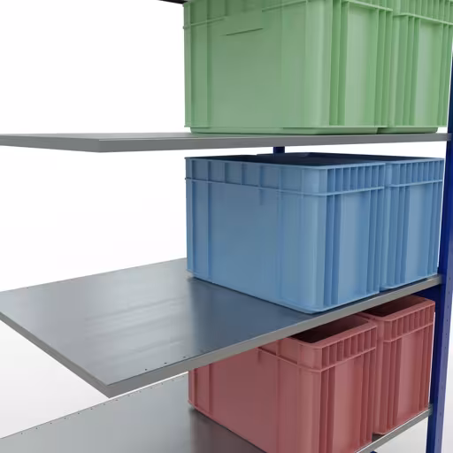Produktbild Nr.15 des Artikels Anbauregal, Fachbodenregal Stecksystem MULTIplus150, 2500 x 1300 x 800 mm (HxBxT), 6 Fachböden, Längenriegel, RAL 5010 enzianblau/verzinkt aus der Produktreihe Stecksystem von der Marke Schulte Lagertechnik