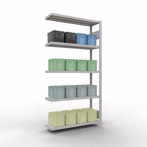 Produktbild Nr 15 des Artikels Anbauregal, Fachbodenregal Stecksystem MULTIplus330, 2000 x 1000 x 300 mm (HxBxT), 5 Fachböden, Längenriegel, RAL 7035 lichtgrau Abbildung Nr 15 des Artikels Anbauregal, Fachbodenregal Stecksystem MULTIplus330, 2000 x 1000 x 300 mm (HxBxT), 5 Fachböden, Längenriegel, RAL 7035 lichtgrau aus der Produktgruppe Stecksystem von der Marke Schulte Lagertechnik