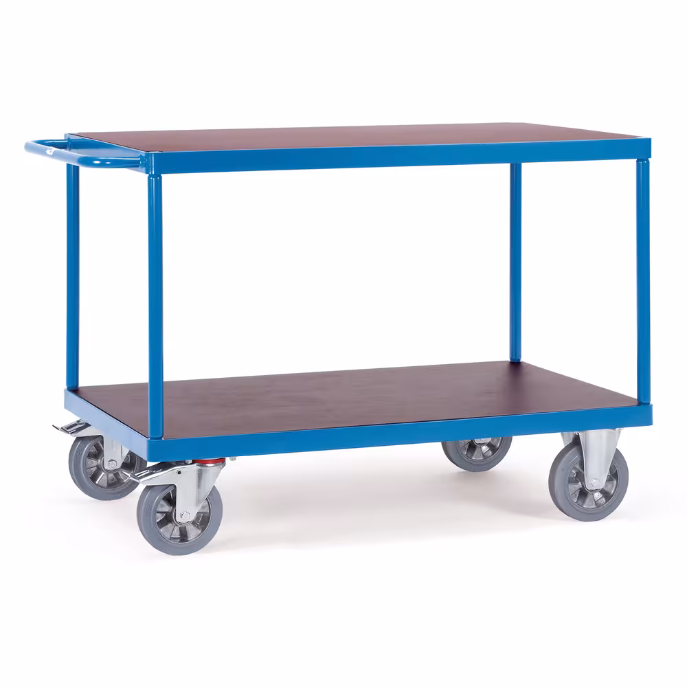 Tischwagen 12402 Länge 1000 mm, Breite 700 mm von der Marke Fetra Tischwagen Super-Multi-Vario 2 Etagen Stahlrohr und Profilstahl geschweißt, pulverbeschichtet, blau RAL 5007 Typ Ladeflächenlänge: 1000 mm aus der Kategorie Tischwagen mit der Artikelnr. 12402