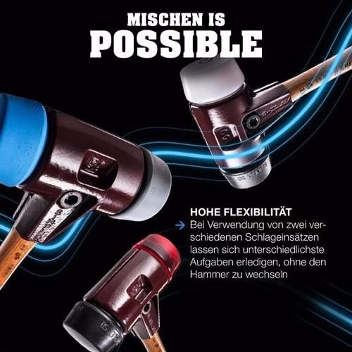 Schonhammer Starterkit SIMPLEX Länge 160mm Kopf-Durchmesser 60mm Holz mit Flaschenöffner,2 Einsätze HALDER