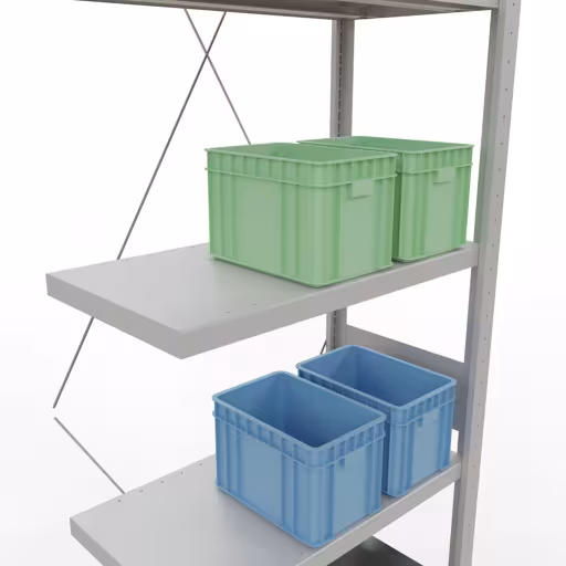 Produktbild Nr 13 des Artikels Anbauregal, Fachbodenregal Stecksystem MULTIplus250, 3000 x 750 x 400 mm (HxBxT), 7 Fachböden, Kreuzstrebe, RAL 7035 lichtgrau Abbildung Nr 13 des Artikels Anbauregal, Fachbodenregal Stecksystem MULTIplus250, 3000 x 750 x 400 mm (HxBxT), 7 Fachböden, Kreuzstrebe, RAL 7035 lichtgrau aus der Produktgruppe Stecksystem von der Marke Schulte Lagertechnik