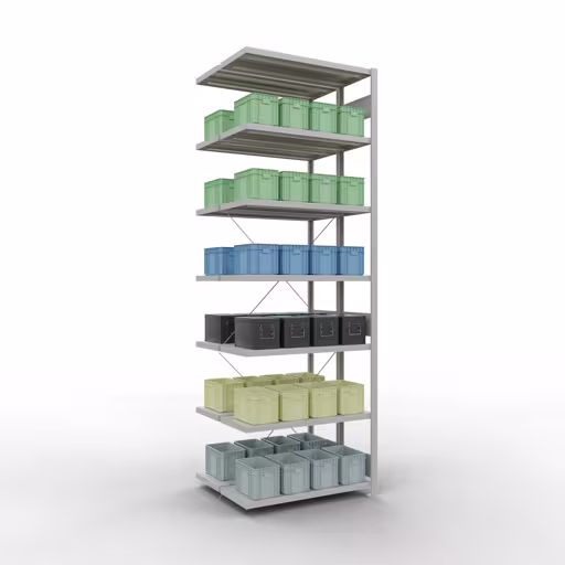 Zusatzbild des Artikels Anbauregal, Doppelregal, Fachbodenregal Stecksystem MULTIplus250, 3000 x 1000 x (2x400) mm (HxBxT), 2x7 Fachböden, Kreuzstrebe, RAL 7035 lichtgrau Zusatzbild des Artikels Anbauregal, Doppelregal, Fachbodenregal Stecksystem MULTIplus250, 3000 x 1000 x (2x400) mm (HxBxT), 2x7 Fachböden, Kreuzstrebe, RAL 7035 lichtgrau aus Doppelregale