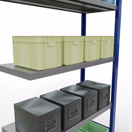 Produktbild Nr 12 des Artikels Anbauregal, Fachbodenregal Stecksystem MULTIplus250, 2000 x 1000 x 400 mm (HxBxT), 5 Fachböden, Längenriegel, RAL 5010 enzianblau/verzinkt Abbildung Nr 12 des Artikels Anbauregal, Fachbodenregal Stecksystem MULTIplus250, 2000 x 1000 x 400 mm (HxBxT), 5 Fachböden, Längenriegel, RAL 5010 enzianblau/verzinkt aus der Produktgruppe Stecksystem von der Marke Schulte Lagertechnik