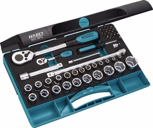 Set di chiavi a bussola Hazet 953SPC da 47 pezzi, attacco da 1/4" e 1/2", 5-27 mm, 20/32 denti, 6 punte Set di chiavi a bussola HAZET 953SPC da 47 pezzi, attacco da 1/4" + 1/2", misure bussole da 5 a 27 mm, 20/32 denti, 6 punte, dalla categoria assortimento di chiavi a bussola da 1/4", codice articolo 4000822783