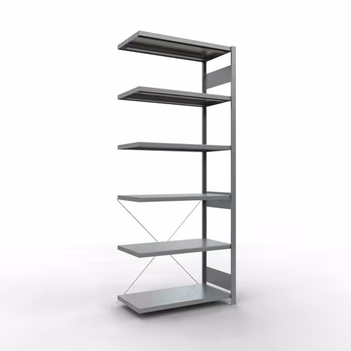 Anbauregal, Fachbodenregal Stecksystem MULTIplus250, 2500 x 1000 x 500 mm (HxBxT), 6 Fachböden, Kreuzstrebe, verzinkt von Schulte Lagertechnik mit der Artikelnr. 12956