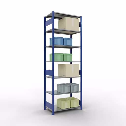 Produktbild Nr 12 des Artikels Grundregal, Fachbodenregal Stecksystem MULTIplus85, 3000 x 1000 x 600 mm (HxBxT), 7 Fachböden, Längenriegel, RAL 5010 enzianblau Abbildung Nr 12 des Artikels Grundregal, Fachbodenregal Stecksystem MULTIplus85, 3000 x 1000 x 600 mm (HxBxT), 7 Fachböden, Längenriegel, RAL 5010 enzianblau aus der Produktgruppe Stecksystem von der Marke Schulte Lagertechnik