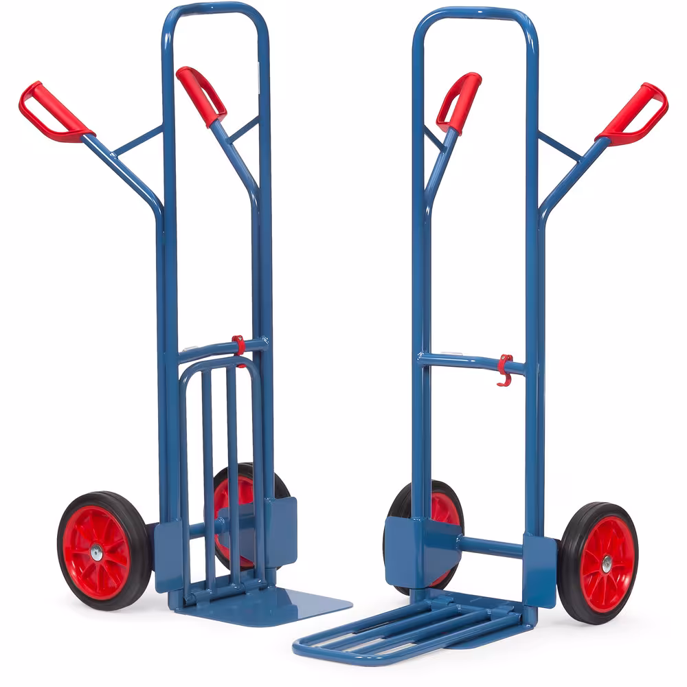 Paketstapelkarre handlich, mit großer Stahlrohr-Klappschaufel, stabile Schweißkonstruktion, pulverbeschichtet, blau RAL 5007 von der Marke Fetra aus der Kategorie Karren