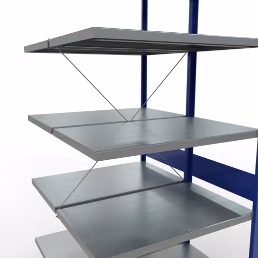 Anbauregal, Doppelregal, Fachbodenregal Stecksystem MULTIplus250, 3000 x 1000 x (2x600) mm (HxBxT), 2x7 Fachböden, Kreuzstrebe, RAL 7035 lichtgrau/enzianblau von Schulte Lagertechnik aus der Kategorie Fachbodenregale