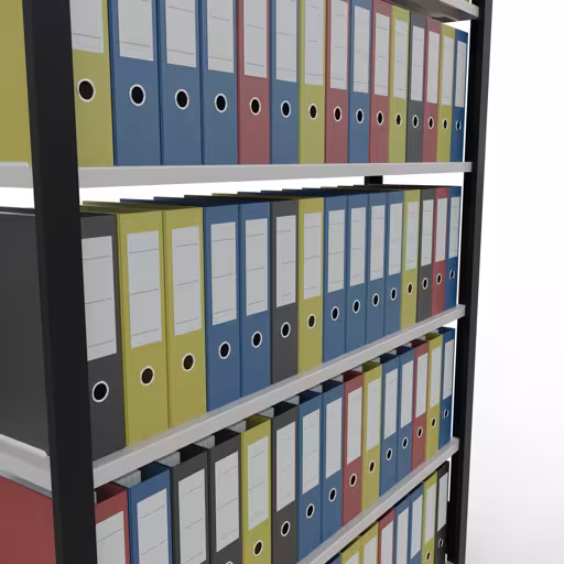Abbildung Nr 13 des Artikels Grundregal, Büro-Fachbodenregal Stecksystem MULTIplus85, 2000 x 1300 x 300 mm (HxBxT), 6 Fachböden, Kreuzstrebe, ohne Anschlagleiste, schwarz/lichtgrau aus der Produktgruppe Büroregale von der Marke Schulte Lagertechnik