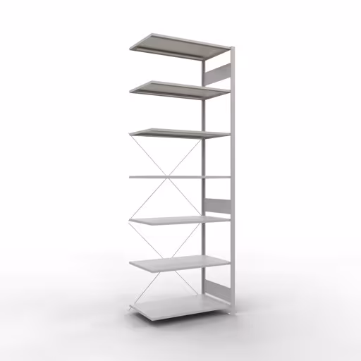Anbauregal, Fachbodenregal Stecksystem MULTIplus85, 3000 x 1000 x 600 mm (HxBxT), 7 Fachböden, Kreuzstrebe, RAL 7035 lichtgrau von der Marke Schulte Lagertechnik Anbauregal, Fachbodenregal Stecksystem MULTIplus85, 3000 x 1000 x 600 mm (HxBxT), 7 Fachböden, Kreuzstrebe, RAL 7035 lichtgrau aus der Kategorie Anbauregal mit der Artikelnummer 33067
