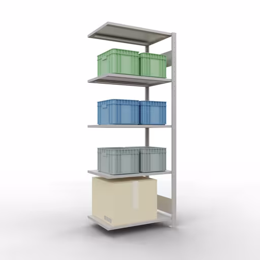 Produktbild Nr.14 des Artikels Anbauregal, Fachbodenregal Stecksystem MULTIplus150, 2000 x 750 x 500 mm (HxBxT), 5 Fachböden, Längenriegel, RAL 7035 lichtgrau aus der Produktreihe Stecksystem von der Marke Schulte Lagertechnik