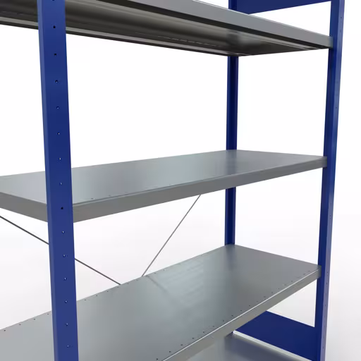 Abbildung Nr 7 des Artikels Grundregal, Fachbodenregal Stecksystem MULTIplus250, 2000 x 1300 x 500 mm (HxBxT), 5 Fachböden, Kreuzstrebe, RAL 5010 enzianblau/verzinkt aus der Produktgruppe Stecksystem von der Marke Schulte Lagertechnik