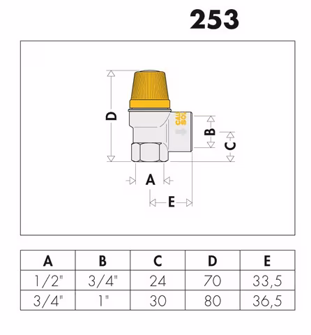 Sicherheitsventil für Solaranlagen 1/2 Zoll 2,5-10 bar Typ Druck: 10 bar aus der Kategorie Zubehör Thermosolar mit der Artikelnr. 253040