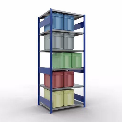 Grundregal, Fachbodenregal Stecksystem MULTIplus330, 2500 x 1000 x 800 mm (HxBxT), 6 Fachböden, Längenriegel, RAL 5010 enzianblau/verzinkt aus der Kategorie Grundregal mit der GTIN 4004514285942 Grundregal, Fachbodenregal Stecksystem MULTIplus330, 2500 x 1000 x 800 mm (HxBxT), 6 Fachböden, Längenriegel, RAL 5010 enzianblau/verzinkt von der Marke Schulte Lagertechnik aus der Produktreihe Stecksystem