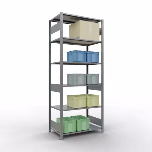Abbildung Nr 14 des Artikels Grundregal, Fachbodenregal Stecksystem MULTIplus85, 2500 x 1000 x 600 mm (HxBxT), 6 Fachböden, Längenriegel, verzinkt aus der Produktgruppe Stecksystem von der Marke Schulte Lagertechnik