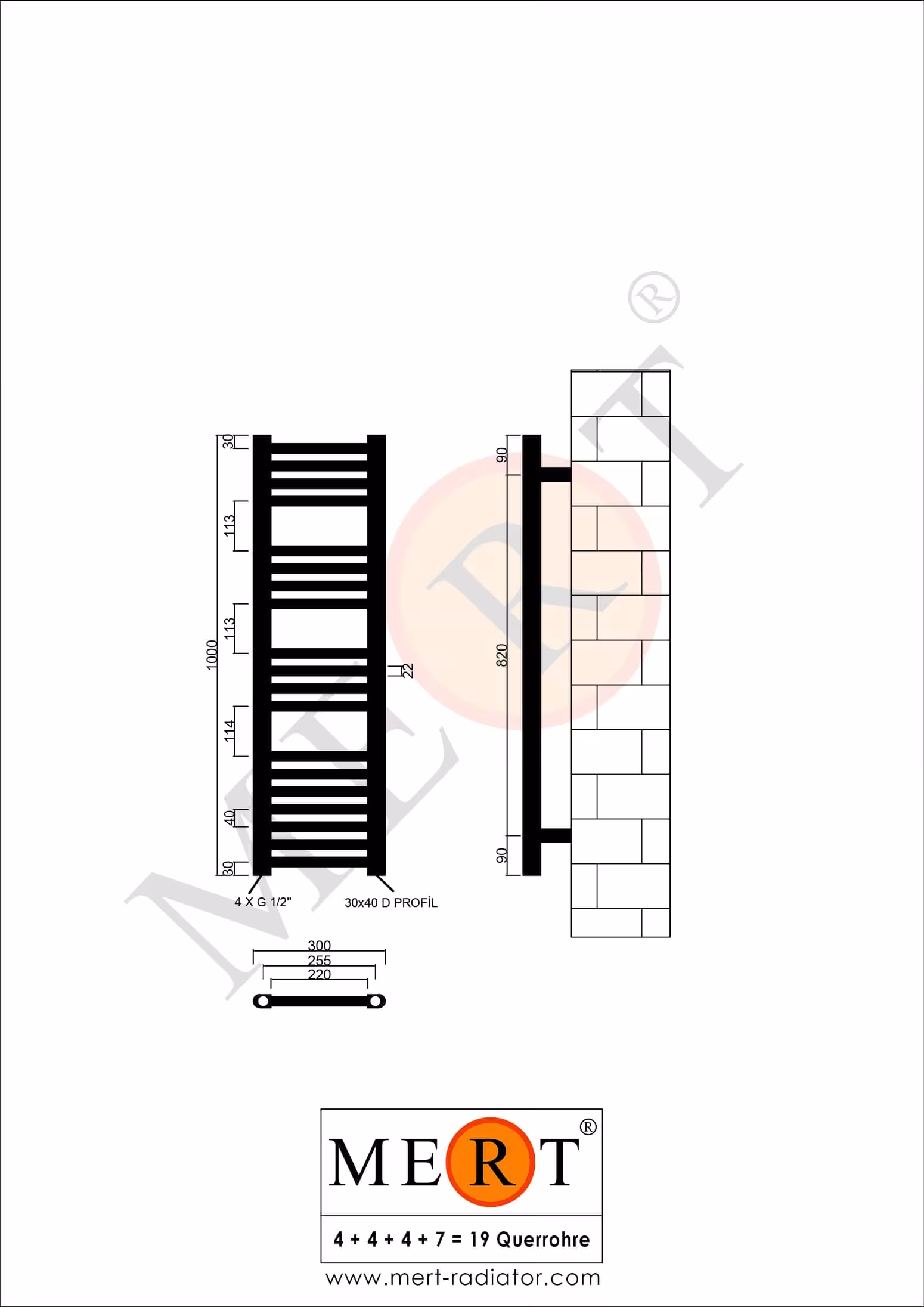 MERT Austausch Badheizkörper weiß gerade, Standard re/li Anschluss (KEIN Mittelanschluss) Ausführung Größe: 300x1000 mm mit der GTIN 4260289853575 MERT Austausch Badheizkörper weiß gerade, 300*1000 mm, Standard re/li Anschluss (KEIN Mittelanschluss) von MERT mit der Artikelnr. 1-30x100-S