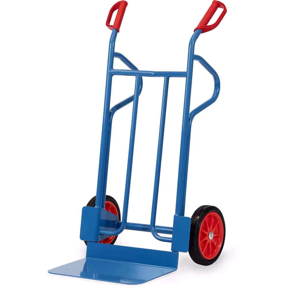 Sackkarre B1216V Bereifung Vollgummi von der Marke Fetra Sackkarre 1200 mm stabile Schweißkonstruktion, pulverbeschichtet, blau, RAL 5007, fetra Sicherheitsgriffe Typ Bereifung: Vollgummi aus der Kategorie Karren mit der Artikelnr. B1216V