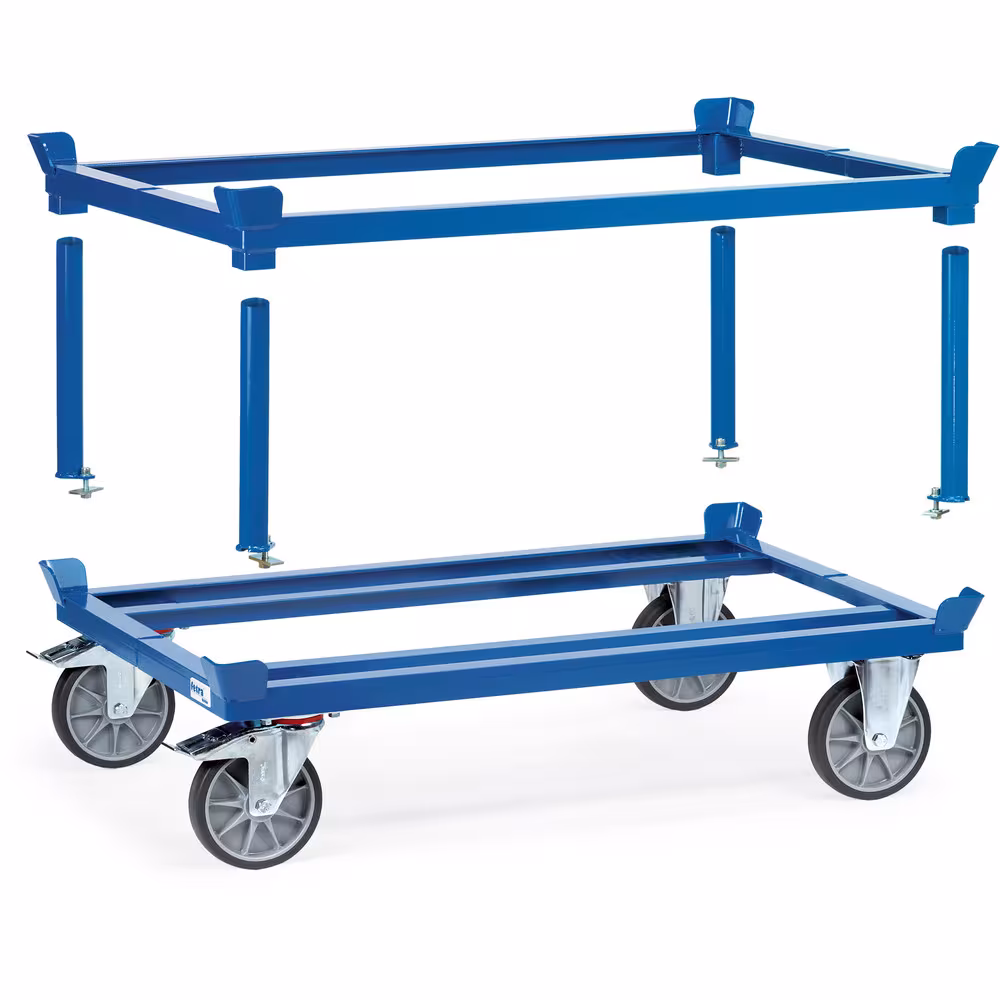 Produktgruppe Paletten-Fahrgestell - TPE robuste Winkelstahl-Schweißkonstruktion, mit 4 Fangecken, pulverbeschichtet, blau RAL 5007 Paletten-Fahrgestell 22799 - TPE Breite 610 mm, Länge 810 mm von der Marke Fetra aus der Kategorie Transportsysteme