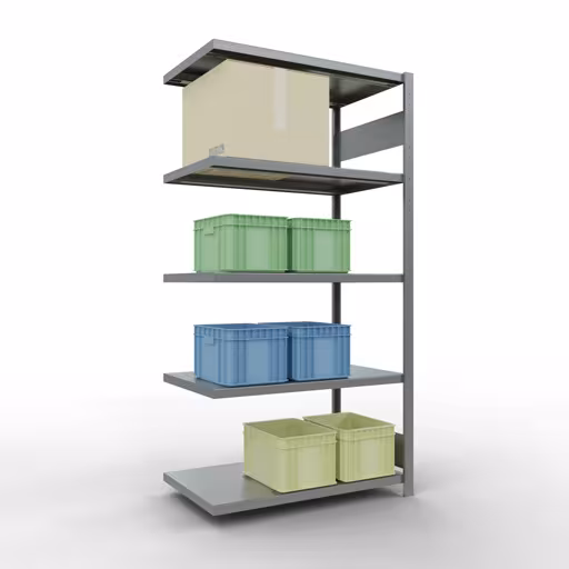 Produktbild Nr 15 des Artikels Anbauregal, Fachbodenregal Stecksystem MULTIplus250, 2000 x 1000 x 600 mm (HxBxT), 5 Fachböden, Längenriegel, verzinkt Abbildung Nr 15 des Artikels Anbauregal, Fachbodenregal Stecksystem MULTIplus250, 2000 x 1000 x 600 mm (HxBxT), 5 Fachböden, Längenriegel, verzinkt aus der Produktgruppe Stecksystem von der Marke Schulte Lagertechnik