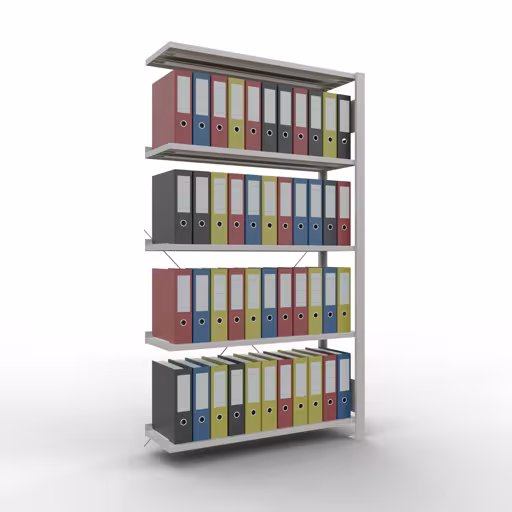 Abbildung Nr 12 des Artikels Anbauregal, Büro-Fachbodenregal Stecksystem MULTIplus85, 1800 x 1000 x 300 mm (HxBxT), 5 Fachböden, Kreuzstrebe, mit Anschlagleiste, lichtgrau aus der Produktgruppe Büroregale von der Marke Schulte Lagertechnik