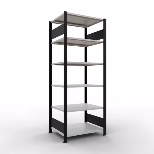 Grundregal, Büro-Fachbodenregal Stecksystem MULTIplus150, 2000 x 750 x 600 mm (HxBxT), 6 Fachböden, Längenriegel, ohne Mittelanschlag, schwarz/lichtgrau aus der Kategorie Stecksystem mit der Artikelnummer 36060-S