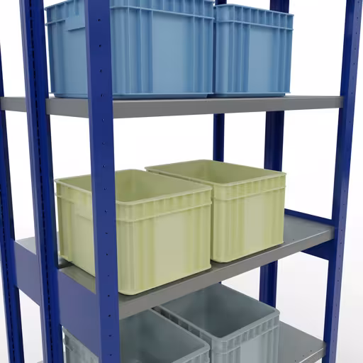Produktbild Nr.8 des Artikels Grundregal, Doppelregal, Fachbodenregal Stecksystem MULTIplus250, 2500 x 1000 x (2x300) mm (HxBxT), 2x6 Fachböden, Längenriegel, RAL 5010 enzianblau aus der Produktreihe Fachbodenregale von der Marke Schulte Lagertechnik