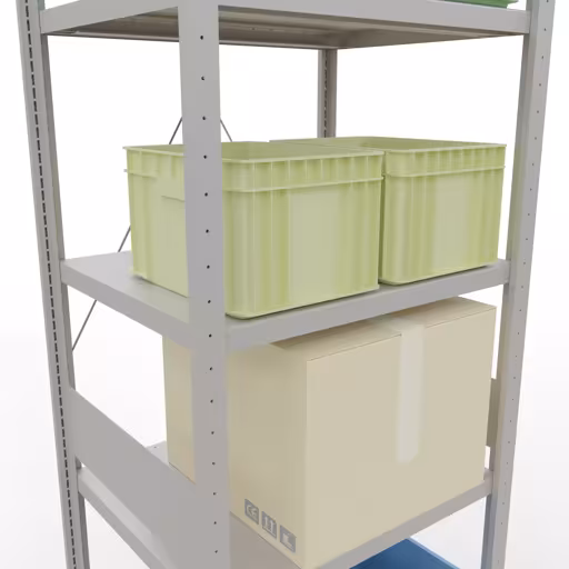 Produktbild Nr 15 des Artikels Grundregal, Fachbodenregal Stecksystem MULTIplus250, 3000 x 750 x 600 mm (HxBxT), 7 Fachböden, Kreuzstrebe, RAL 7035 lichtgrau Abbildung Nr 15 des Artikels Grundregal, Fachbodenregal Stecksystem MULTIplus250, 3000 x 750 x 600 mm (HxBxT), 7 Fachböden, Kreuzstrebe, RAL 7035 lichtgrau aus der Produktgruppe Stecksystem von der Marke Schulte Lagertechnik