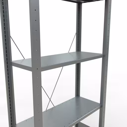 Grundregal, Fachbodenregal Stecksystem MULTIplus150, 2000 x 750 x 300 mm (HxBxT), 5 Fachböden, Kreuzstrebe, verzinkt mit der GTIN 4004514204806 Grundregal, Fachbodenregal Stecksystem MULTIplus150, 2000 x 750 x 300 mm (HxBxT), 5 Fachböden, Kreuzstrebe, verzinkt von Schulte Lagertechnik mit der Artikelnr. 12730-75