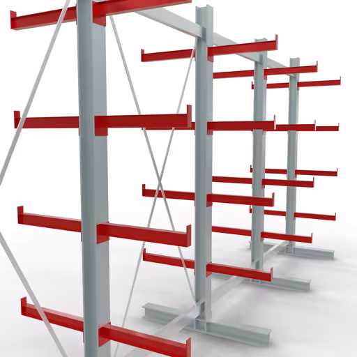 K 3000 Komplettregal, doppelseitig, 2500 x 5200 x 500 mm, RAL 7001 / RAL 3000, 5 Lagerebenen von Schulte Lagertechnik aus der Kategorie Kragarmregale