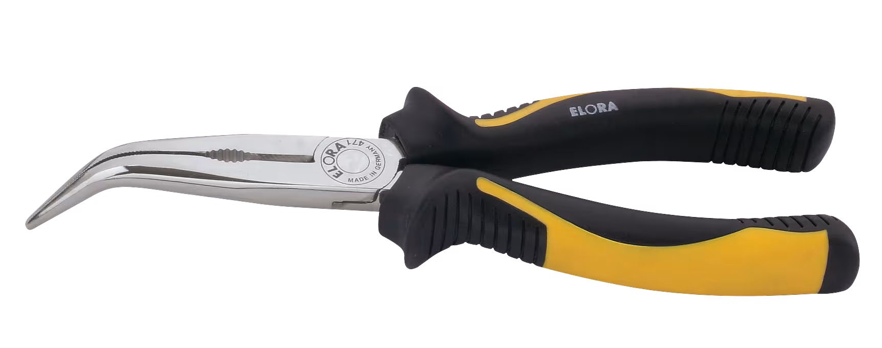 Flachrundzange mit Schneide, 45° abgewinkelt, mit 2-K-Griffschutzhüllen 471-45BI 165 von ELORA Flachrundzange mit Schneide, 45° abgewinkelt, 2-K-Griffschutzhüllen, ELORA-471-45BI aus der Kategorie Flachrundzangen mit der Artikelnr. 0471001602000