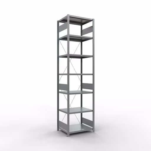 Grundregal, Fachbodenregal Stecksystem MULTIplus250, 3000 x 750 x 600 mm (HxBxT), 7 Fachböden, Kreuzstrebe, verzinkt aus der Kategorie Grundregal mit der Artikelnummer 12962-75