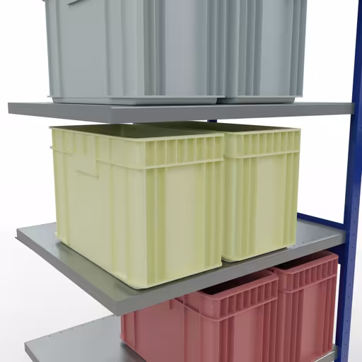 Zusatzbild des Artikels Anbauregal, Fachbodenregal Stecksystem MULTIplus250, 2500 x 1000 x 800 mm (HxBxT), 6 Fachböden, Kreuzstrebe, RAL 5010 enzianblau/verzinkt aus Anbauregal