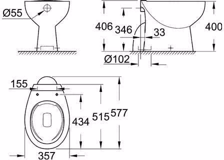 GROHE Stand-Tiefspül-WC Bau Keramik 39431 spülrandlos Abgang senkrecht alpinweiß