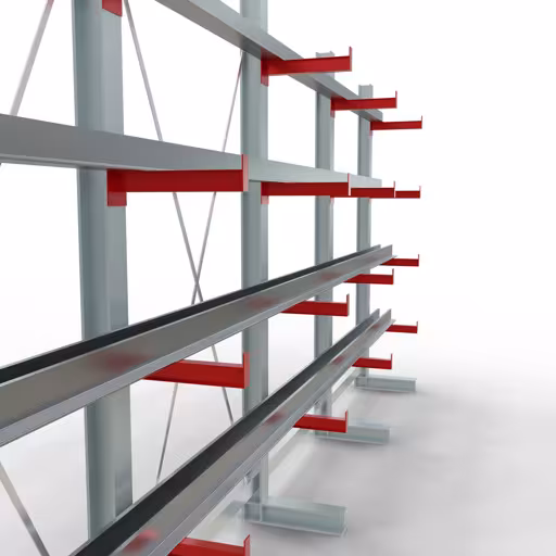 Abbildung Nr 9 des Artikels K 3000 Komplettregal, einseitig, 2500 x 5200 x 400 mm, RAL 7001 / RAL 3000, 5 Lagerebenen aus der Produktgruppe Kragarmregale von der Marke Schulte Lagertechnik