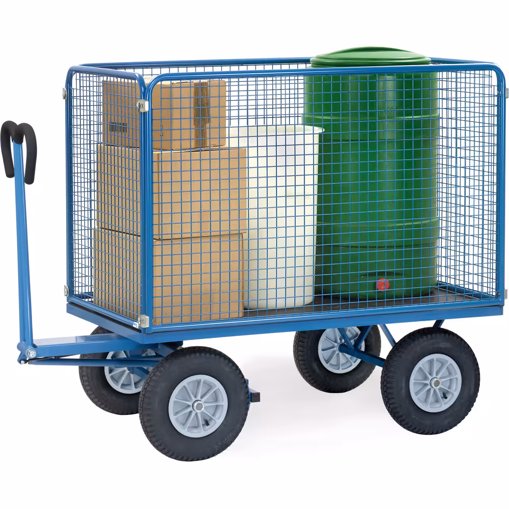 Handpritschenwagen Drahtgitter 1000 mm Drehschemel-Lenkung mit Kugelkranz, Scherendeichsel mit Sicherheits-Handgriff mit Softgrip-Bezug von der Marke Fetra aus der Kategorie Handwagen/Pritschenwagen