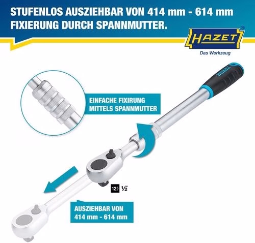 Detailbild 4129635 Teleskopknarre 916HPLG 1/2 ″ 90 Zähne Umschalthebel HAZET