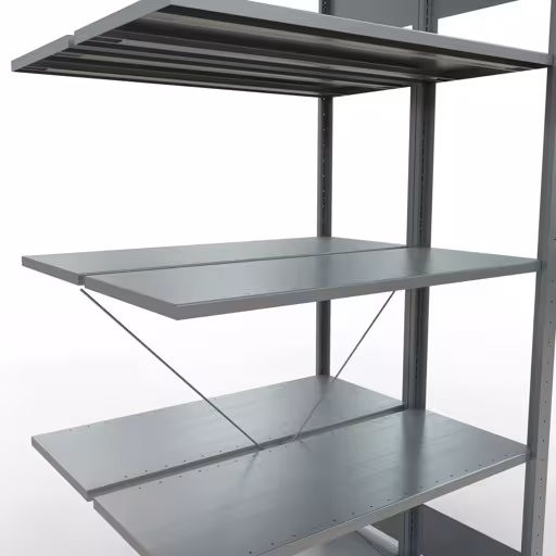 Abbildung Nr 7 des Artikels Anbauregal, Doppelregal, Fachbodenregal Stecksystem MULTIplus150, 2000 x 1000 x (2x400) mm (HxBxT), 2x5 Fachböden, Kreuzstrebe, verzinkt aus der Produktgruppe Fachbodenregale von der Marke Schulte Lagertechnik