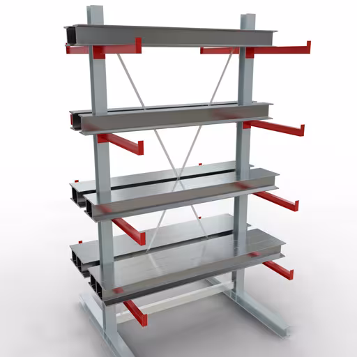 Abbildung Nr 11 des Artikels K 6000 Komplettregal, doppelseitig, 3000 x 1500 x 2x 750 mm, RAL 7001 / RAL 3000, 5 Lagerebenen aus der Produktgruppe Kragarmregale von der Marke Schulte Lagertechnik