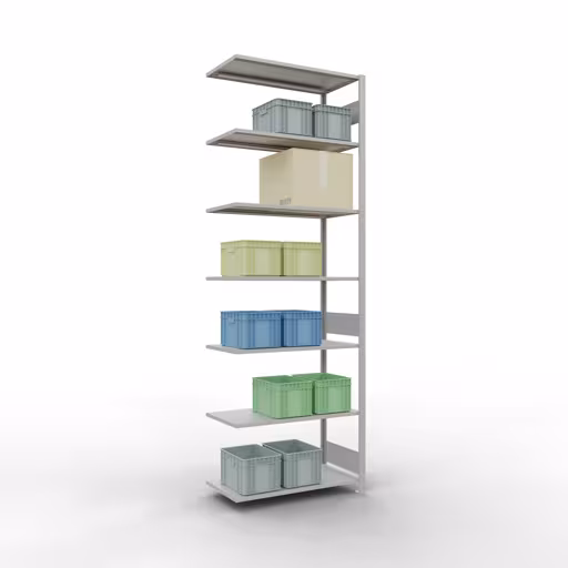 Produktbild Nr 15 des Artikels Anbauregal, Fachbodenregal Stecksystem MULTIplus85, 3000 x 1000 x 500 mm (HxBxT), 7 Fachböden, Längenriegel, RAL 7035 lichtgrau Abbildung Nr 15 des Artikels Anbauregal, Fachbodenregal Stecksystem MULTIplus85, 3000 x 1000 x 500 mm (HxBxT), 7 Fachböden, Längenriegel, RAL 7035 lichtgrau aus der Produktgruppe Stecksystem von der Marke Schulte Lagertechnik