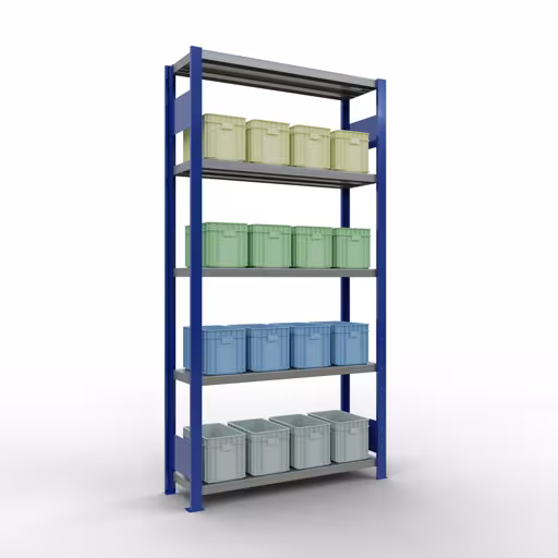 Produktbild Nr 13 des Artikels Grundregal, Fachbodenregal Stecksystem MULTIplus250, 2000 x 1000 x 300 mm (HxBxT), 5 Fachböden, Längenriegel, RAL 5010 enzianblau/verzinkt Abbildung Nr 13 des Artikels Grundregal, Fachbodenregal Stecksystem MULTIplus250, 2000 x 1000 x 300 mm (HxBxT), 5 Fachböden, Längenriegel, RAL 5010 enzianblau/verzinkt aus der Produktgruppe Stecksystem von der Marke Schulte Lagertechnik